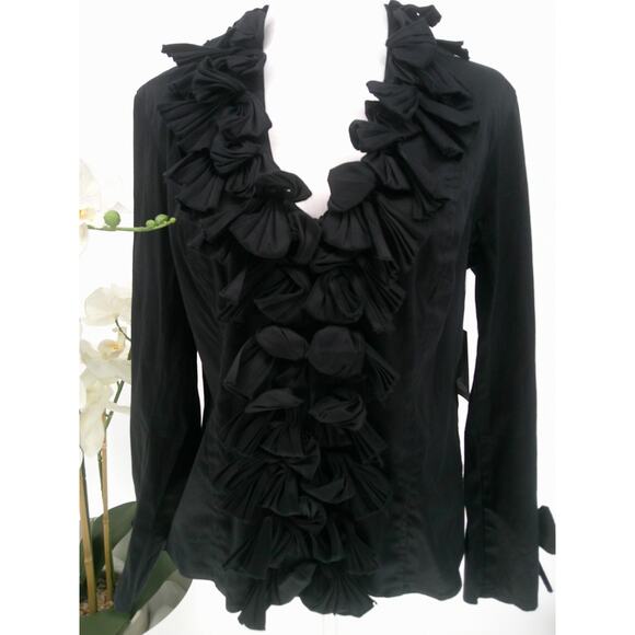 NWT Nic + Zoe Womens Onyx Long Sleeve Bows Pleats Layering Ruffled Blouse Large - Picture 1 of 11